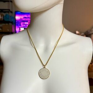 Coach X-Large White Enamel Double Sided Medallion Pendant 18k/.925 Necklace